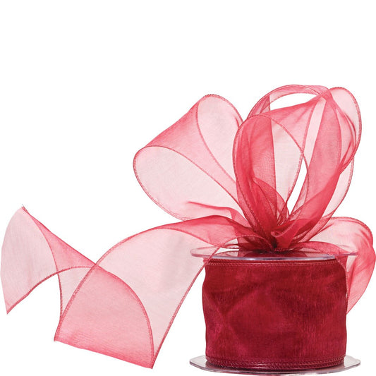 Raspberry Wired Organza Ribbon 60mm