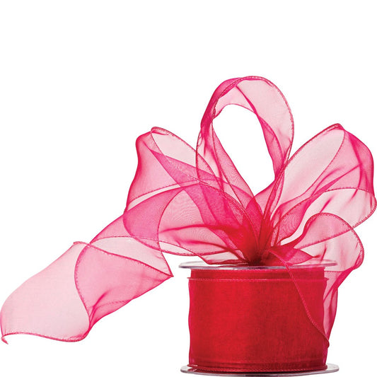 Cerise Wired Organza Ribbon 60mm