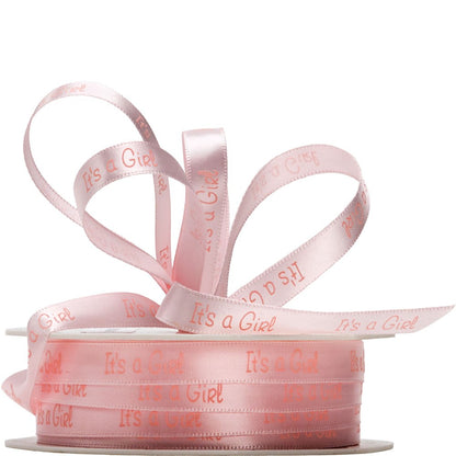 Pink Its a Girl Satin Ribbon 10mm