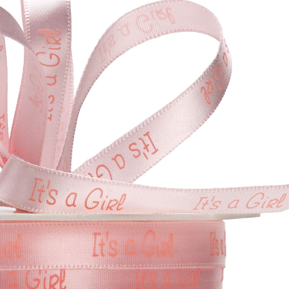 Pink Its a Girl Satin Ribbon 10mm