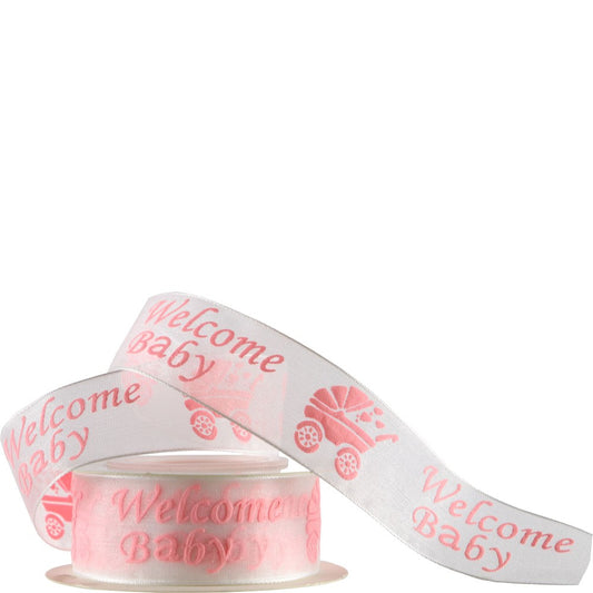 Pink Welcome Baby Organza Ribbon