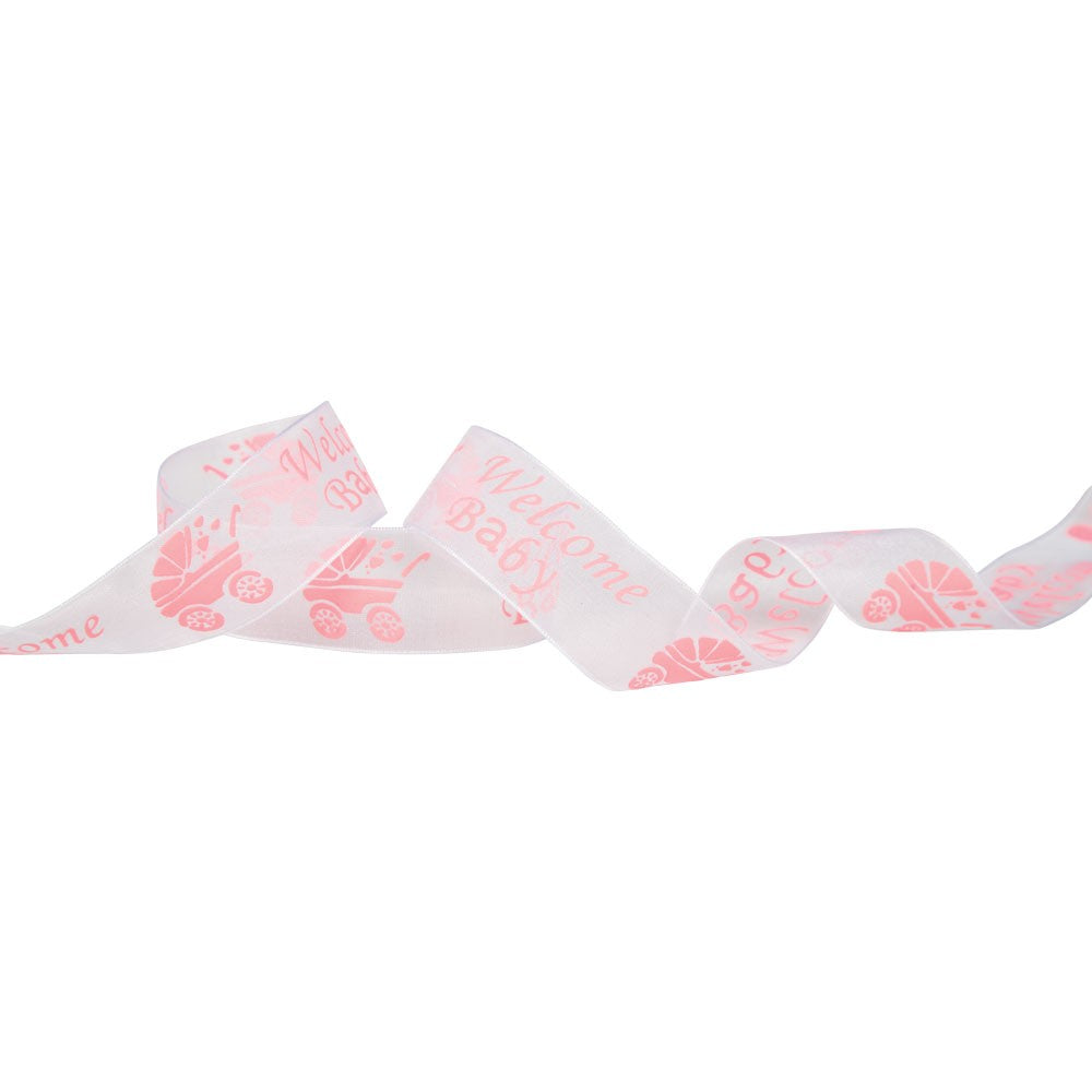 Pink Welcome Baby Organza Ribbon