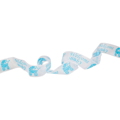 Blue Welcome Baby Organza Ribbon 25mm