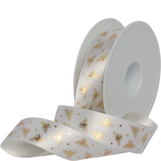 Gold On White Beeline Recycled Ribbon 25mm