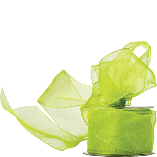 Lime Wired Organza Ribbon 60mm