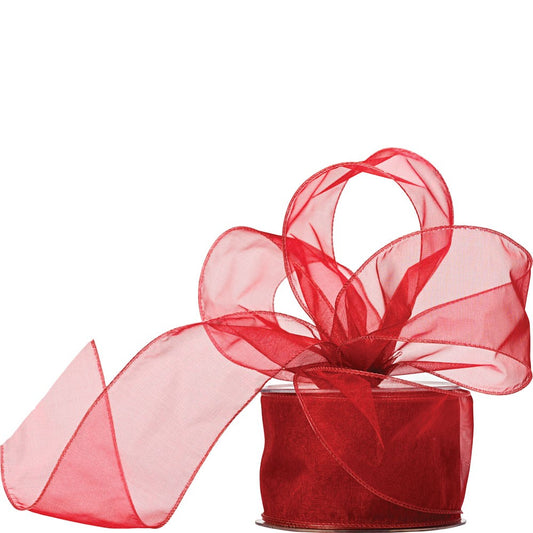 Red Wired Organza Ribbon 60mm