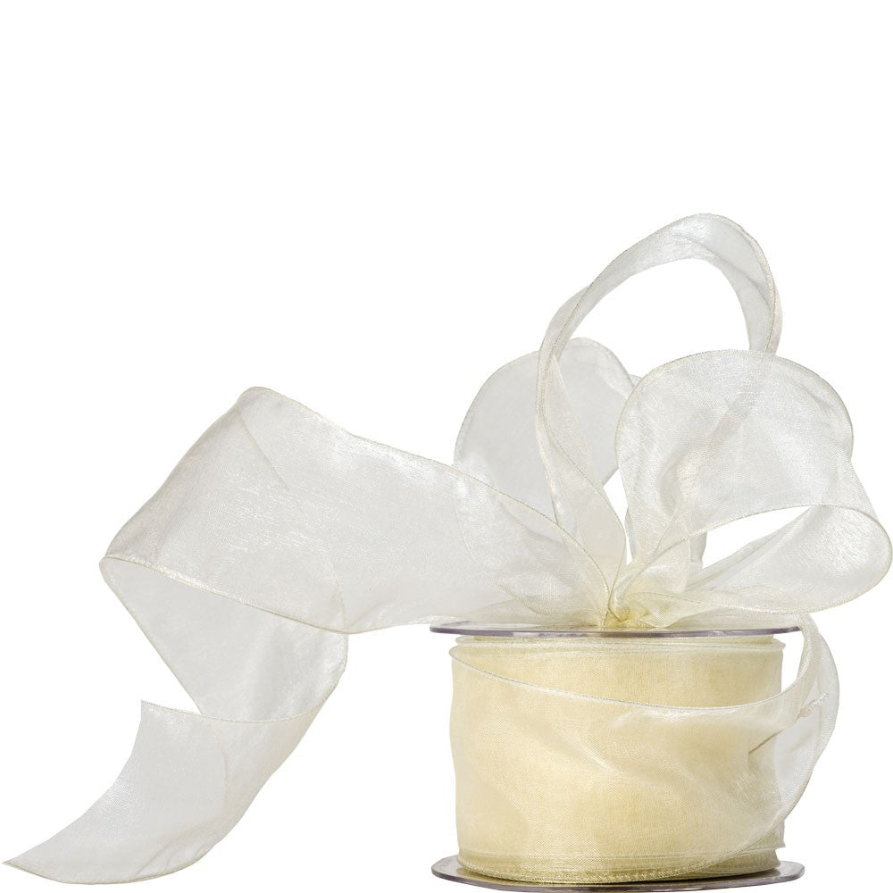 Ivory Wired Organza Ribbon 60mm