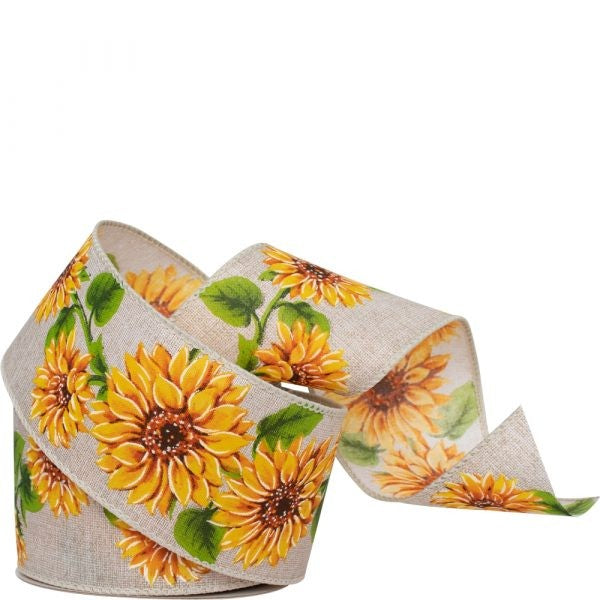 Sunflower Wired Hessian Ribbon 63mm