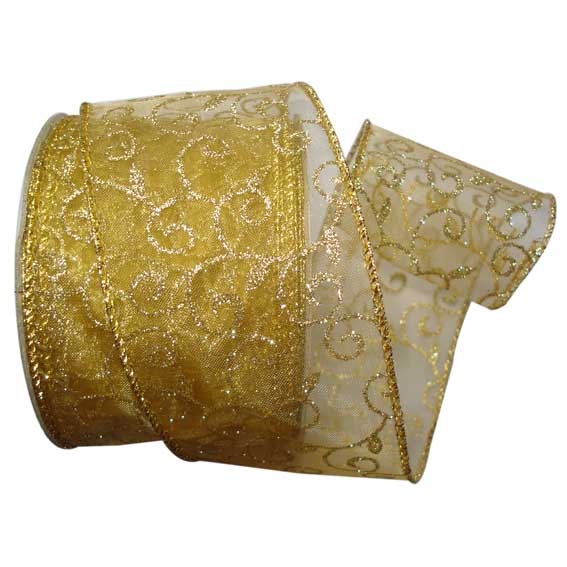 Decorative Gold Wired Edge Ribbon (63mm)