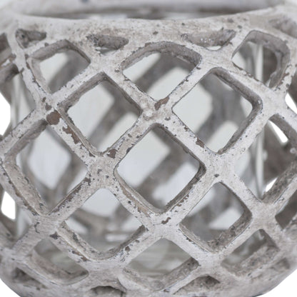 Large Round Ceramic Lattice Hurricane Lantern