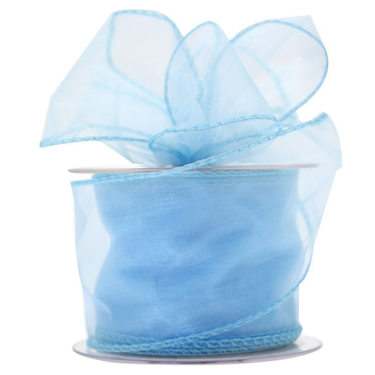 70mm x 20m Baby Blue Wired Chiffon Ribbon