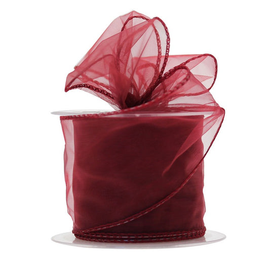 70mm x 20m Burgundy Wired Chiffon Ribbon