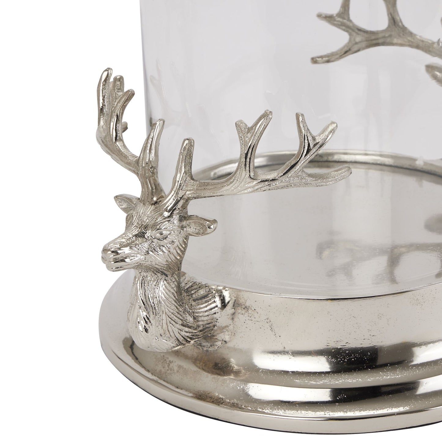 Silver Stag Heads Hurricane Lantern