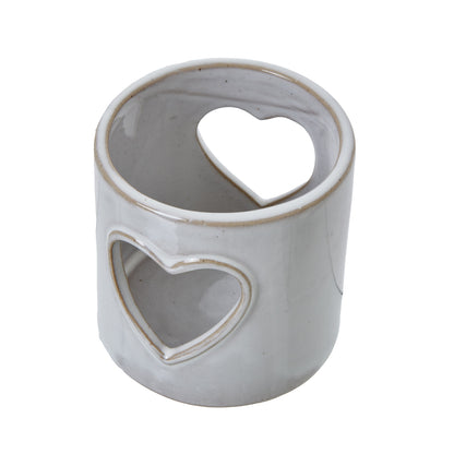 White Ceramic Heart Cut-Out Tealight Holder