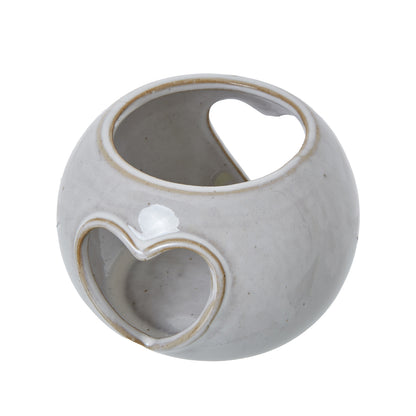 White Ceramic Heart Cut-Out Round Tealight Holder