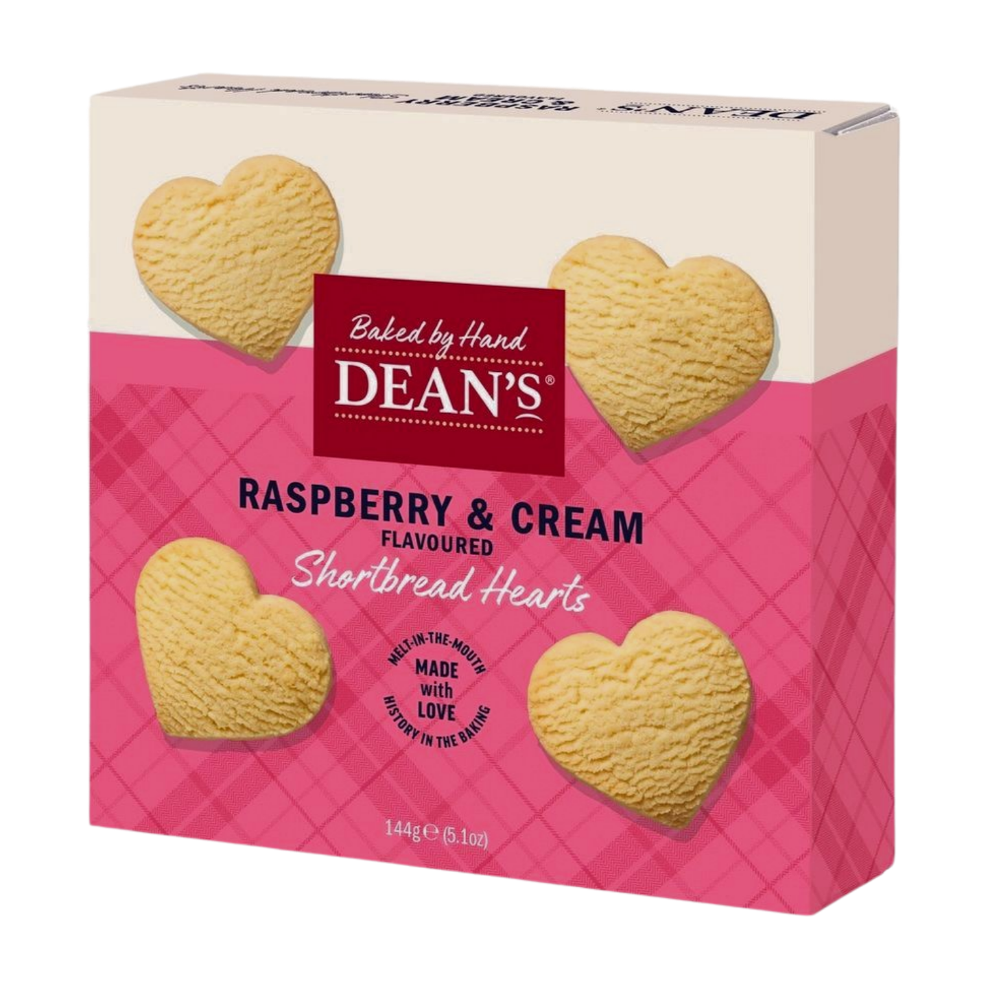 Dean's Raspberry & Cream Flavoured Shortbread Hearts (144g)