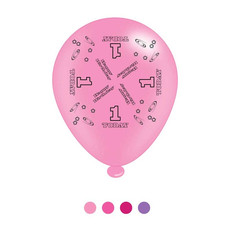 Age 1 Pink Birthday Latex Balloons x8