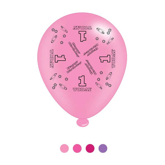 Age 1 Pink Birthday Latex Balloons x8