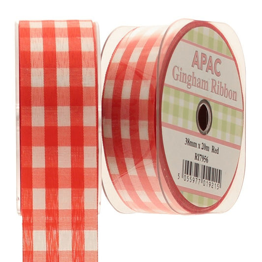 Red Large Gingham Ribbon 38mm