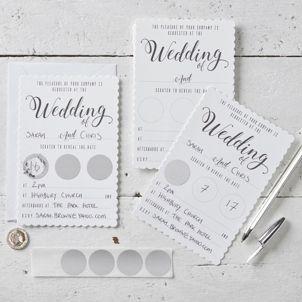 White Scratch The Date Wedding Invitations - Scratch   Reveal