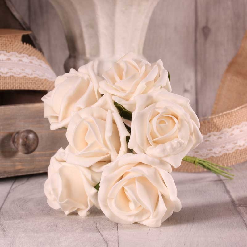 Bunch of 6 Ivory Foam Tea Rose