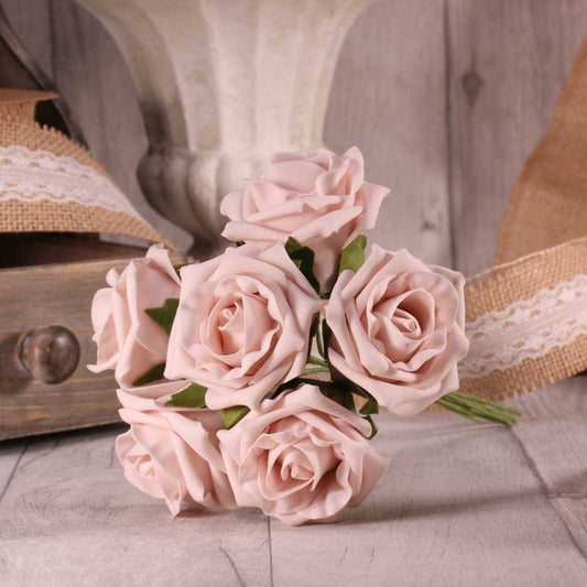 Bunch of 6 Light Pink Foam Tea Rose