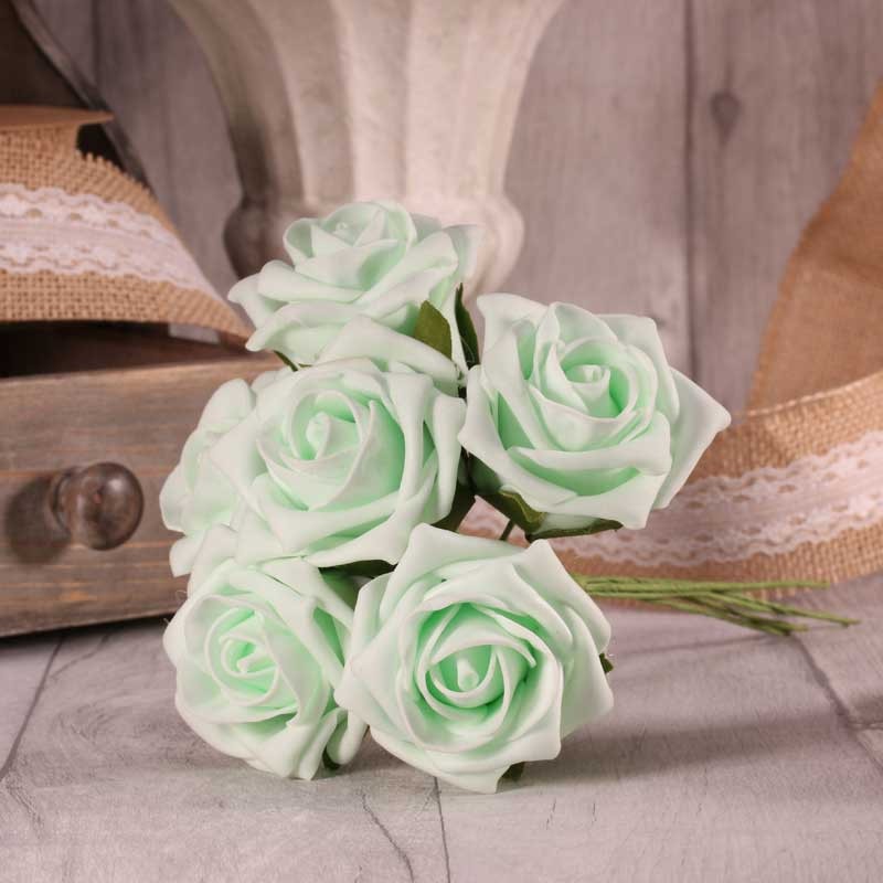 Bunch of 6 Mint Green Foam Tea Rose