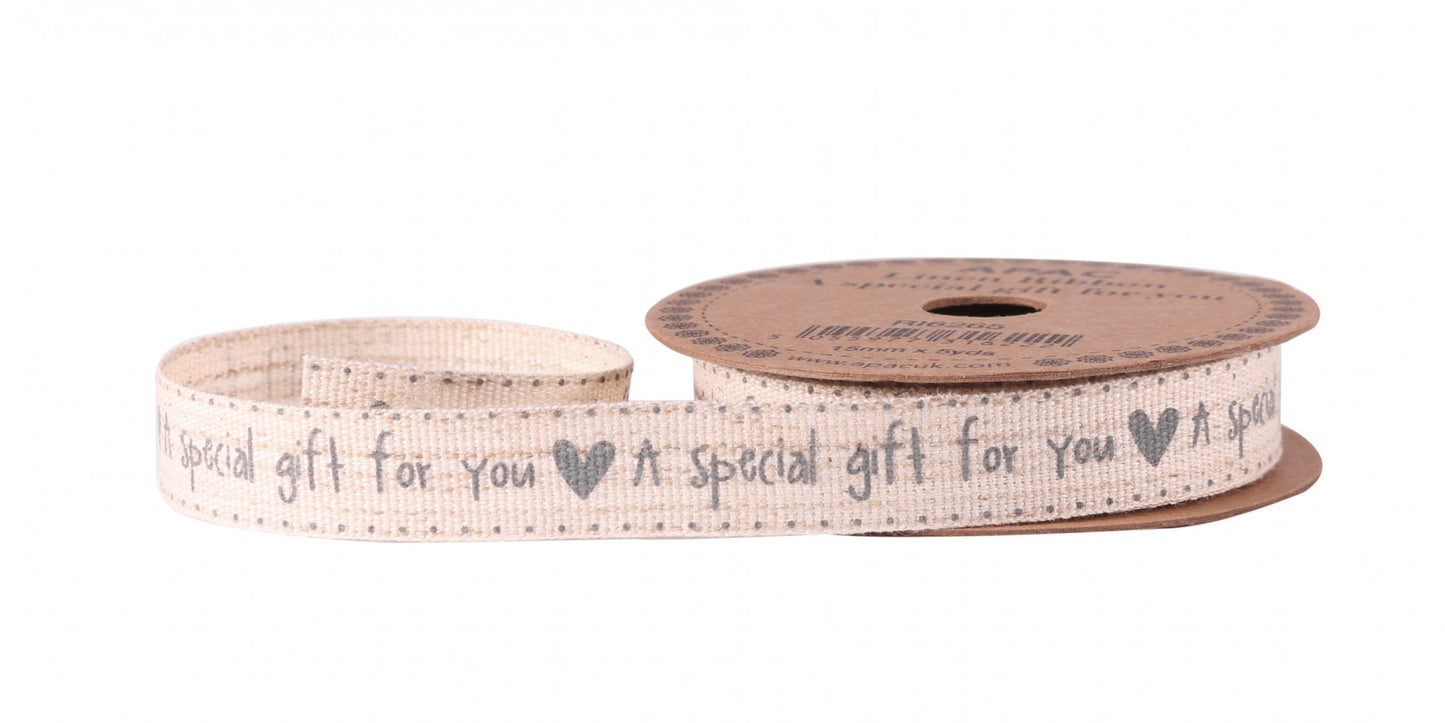 A Special Gift for you' Grey Linen Ribbon 15mm