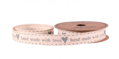 Handmade with Love' Grey Linen Ribbon 15mm