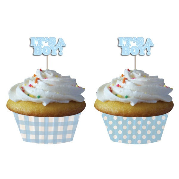 Its a Boy Cupcake Cases with Picks - 12 Pack