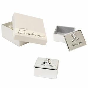 Bambino Silverplated First Tooth Box with Teddy Bear Icon