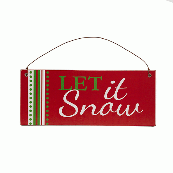 Christmas Hanging Wooden Wall Sign - Let It Snow 20cm x 8cm