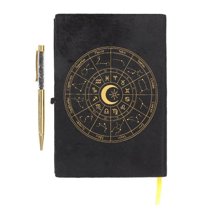 Astrology Wheel A5 Journal with Black Obsidian Pen