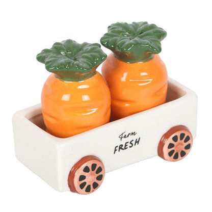 Carrot Salt and Pepper Shakers in Wagon