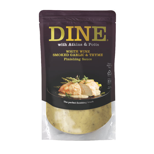 DINE with Atkins & Potts White Wine Smoked Garlic & Thyme Sauce (350g)