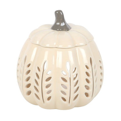 Cream Leaf Cut Out Pumpkin Oil Burner and Wax Warmer