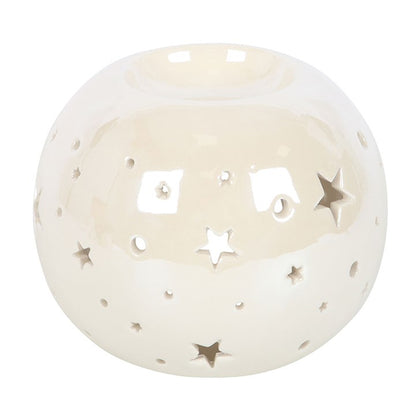 White Iridescent Star Oil Burner and Wax Warmer