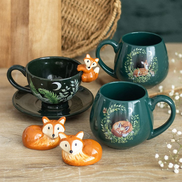 Green Sleeping Fox Rounded Mug