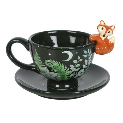 Green Forest Teacup with Fox