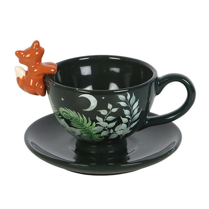 Green Forest Teacup with Fox