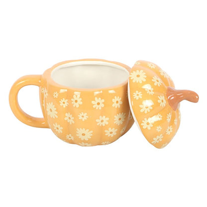 Groovy Floral Pumpkin Lidded Mug