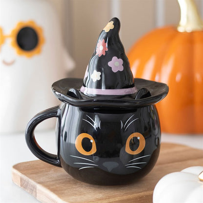 Groovy Witch Cat Lidded Mug