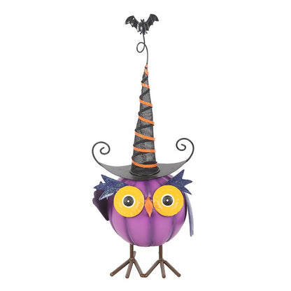 Purple Metal Owl Ornament with Witch Hat