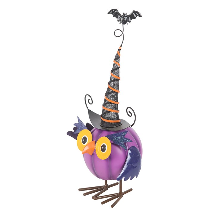 Purple Metal Owl Ornament with Witch Hat