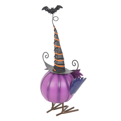 Purple Metal Owl Ornament with Witch Hat