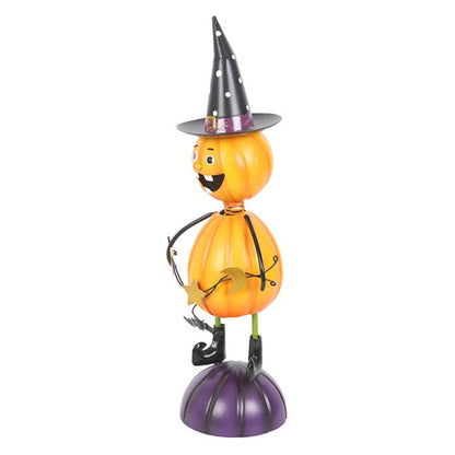 Orange Metal Pumpkin Man Ornament with Witch Hat