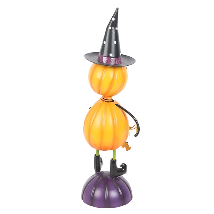 Orange Metal Pumpkin Man Ornament with Witch Hat