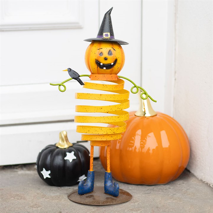 Orange Metal Pumpkin Man Ornament with Spring Body