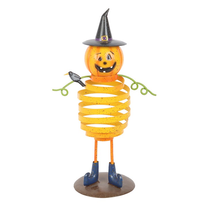 Orange Metal Pumpkin Man Ornament with Spring Body