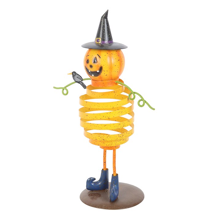 Orange Metal Pumpkin Man Ornament with Spring Body